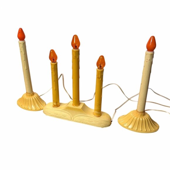 Vintage 1950s 5-Light Orange Plastic Christmas Candelabra Incandescent Holiday - Picture 1 of 16
